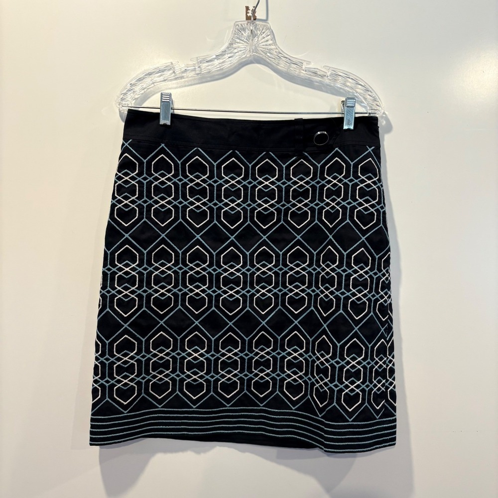 Ann‎ Taylor Blue Geometric Embroidered Pencil Skirt Career Womens Size 8